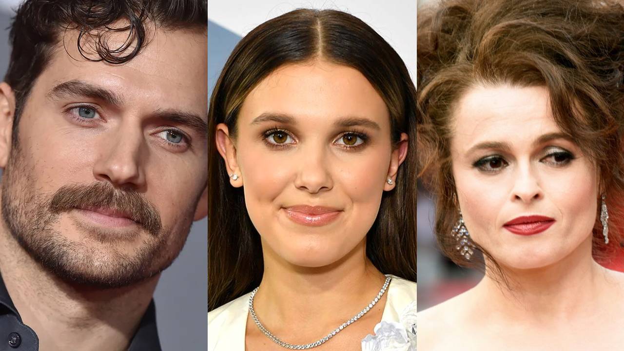 fotografía de millie bobby brown, henry cavill y helen bonham carter