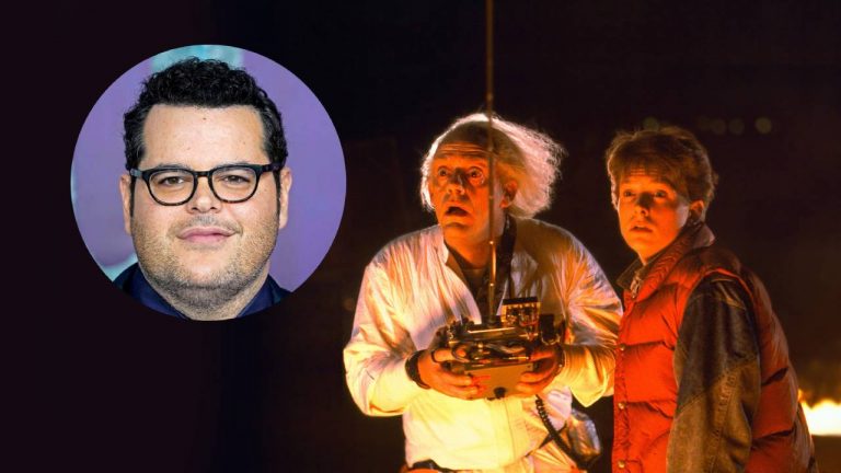fotografía de michael j. fox y christopher lloyd con josh gad
