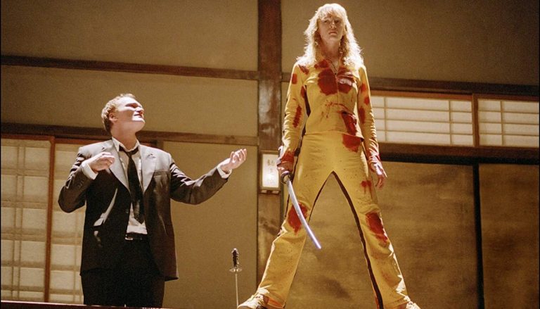 quentin tarantino y uma thurman en el set de kill bill