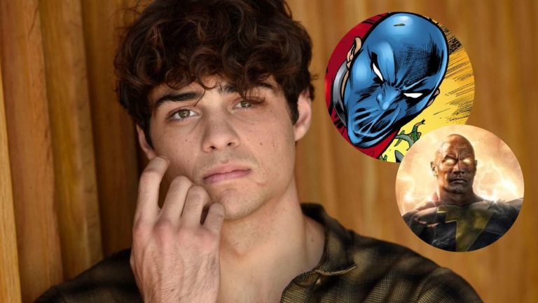 Fotografía de Noah Centineo con Dwayne The Rock Johnson e imagen de Atom Smasher