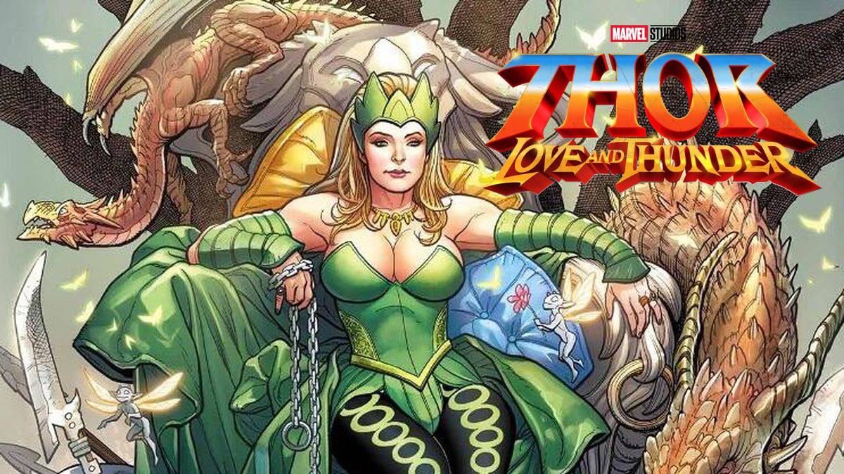 Ilustración de Enchantress con logo de Thor: Love and Thunder