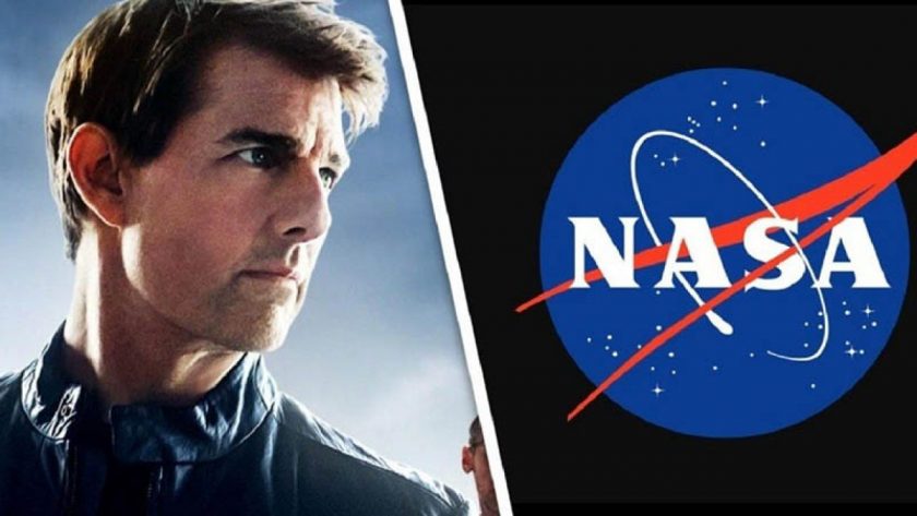 Fotografía de Tom Cruise y logo de la NASA