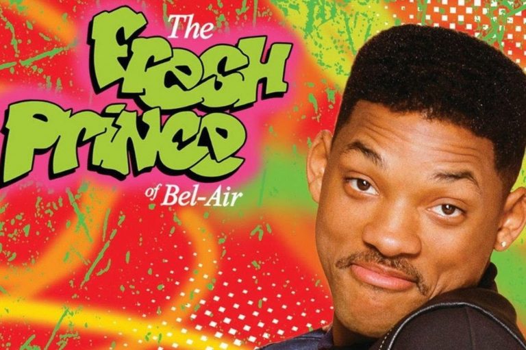 Fotografía de Will Smith con logo de El príncipe del rap