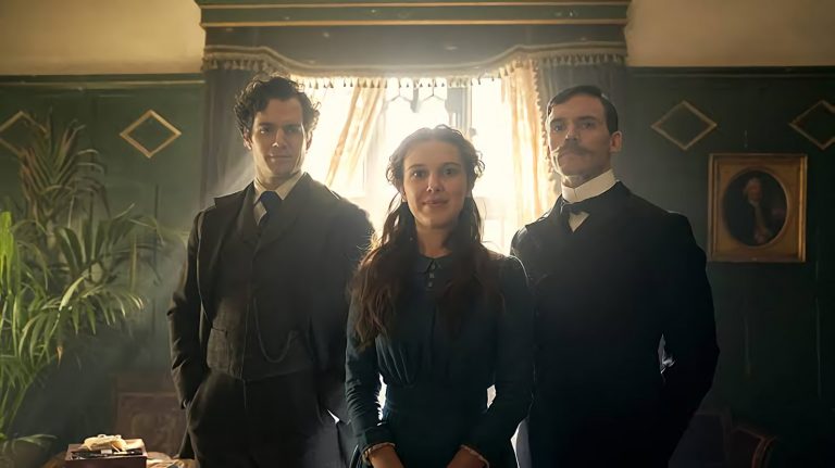 Fotografía de Millie Bobby Brown, Henry Cavill y Sam Claflin en Enola Holmes