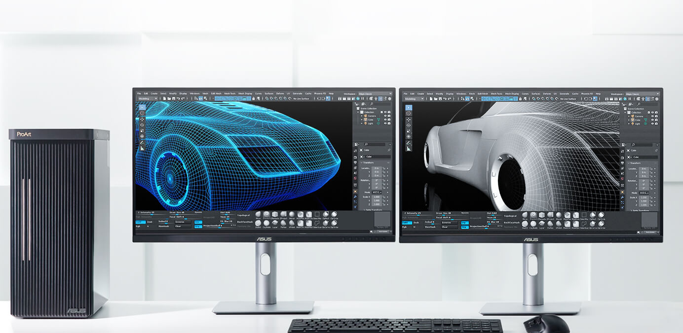 Estación de trabajo ASUS ProArt con dos monitores para modelado y diseño 3D